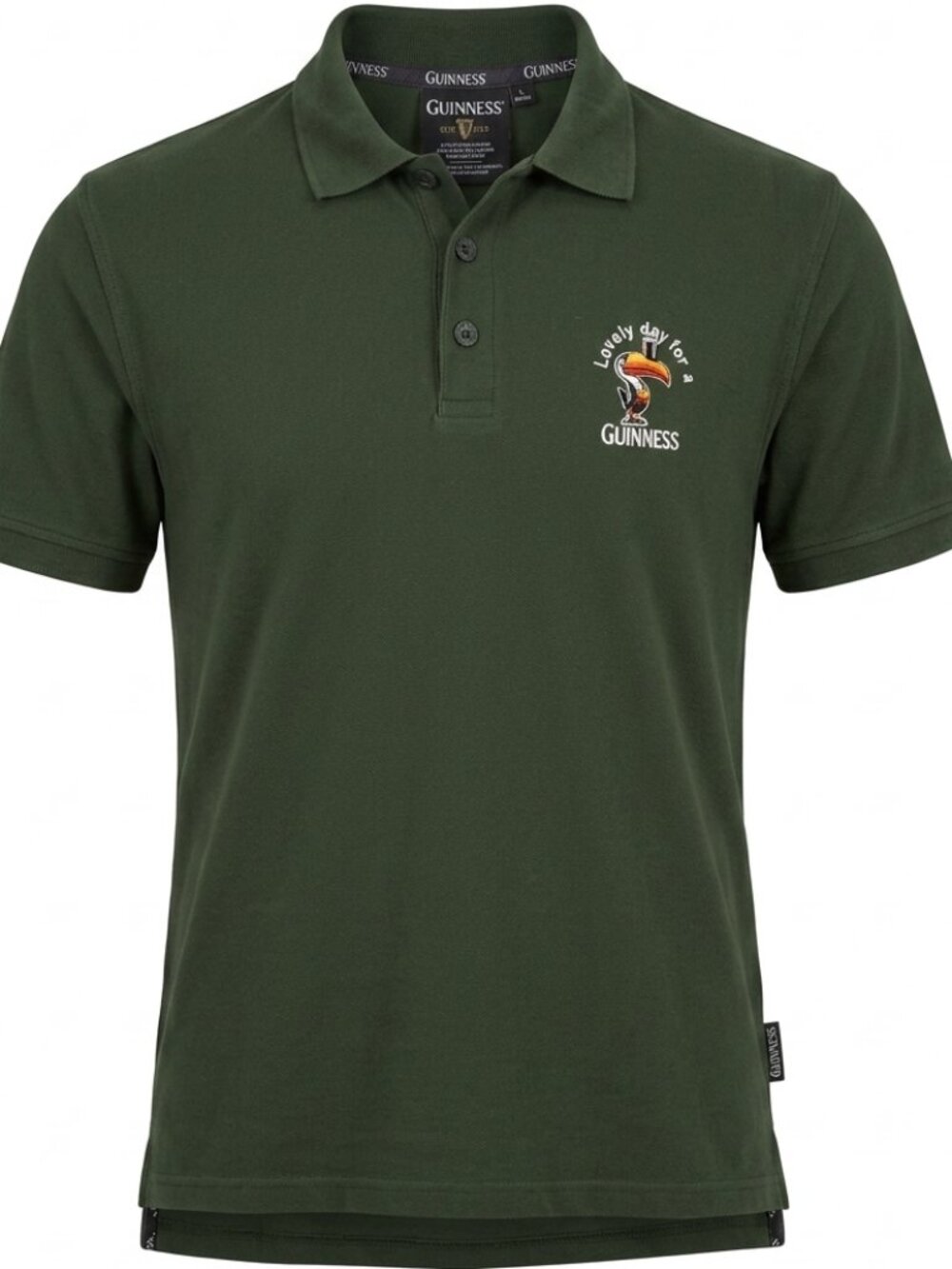 Guinness Toucan Embroidered Pique Polo Shirt Green Size L
